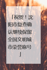 祝贺！沈阳市复查确认继续保留全国文明城市荣誉称号