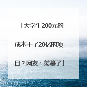 大学生200元的成本干了20亿的项目？网友：羡慕了